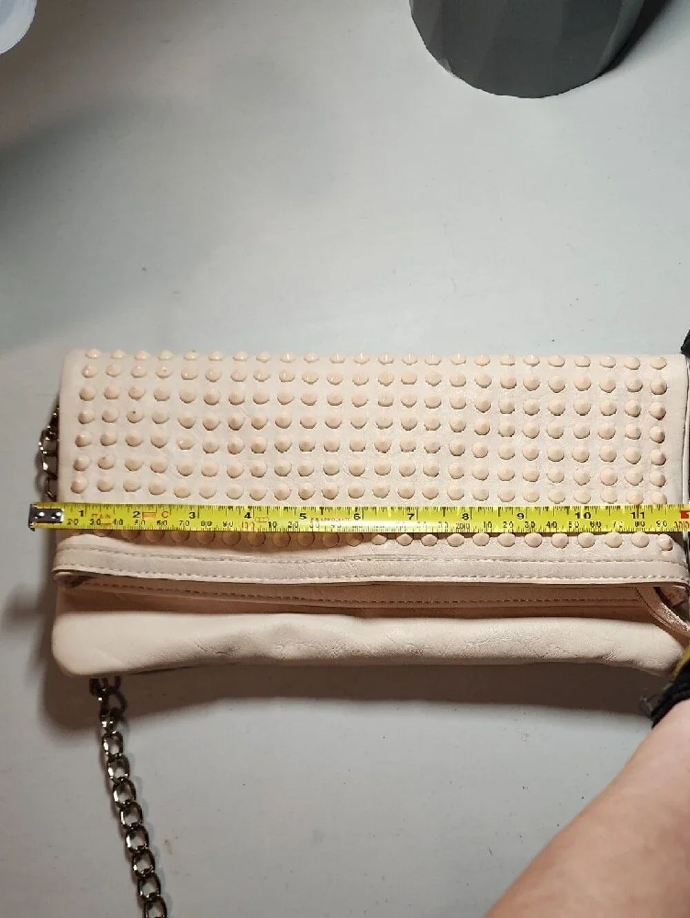 Aldo Lightest Of Pinks 💗 Studded Fold-Over Clutch with Gold Chain Like New